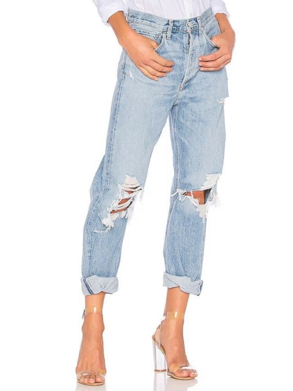 AGOLDE || 90's Mid‎ Rise Loose Fit Jeans in Fall Out Distressed Blue 24